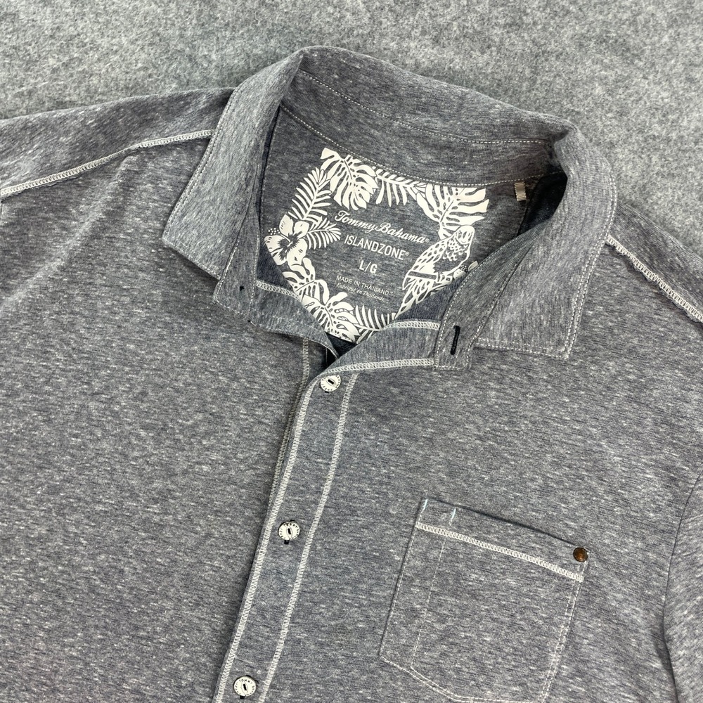 Tommy Bahama Mens Button Down Shirt L Gray Performance Short Sleeve IslandZone